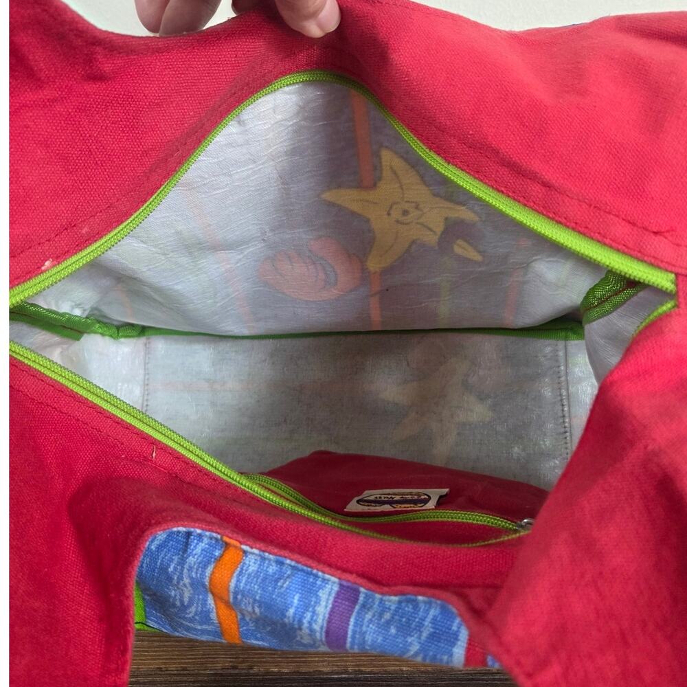 Vintage Sally Huss Sea Life Colorful Tote Bag with Wooden Sea Horse Charm Artsy - Picture 7 of 11